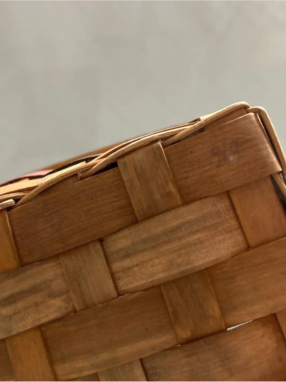 Handwoven Wood Basket with Green and Red Accents - Classic Home Accents